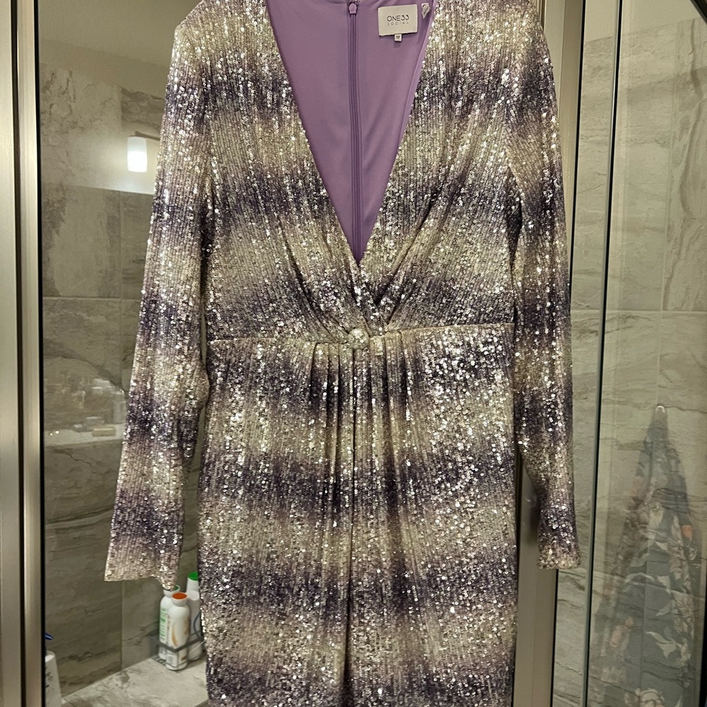 One33 Social Purple, Silver Sequined Dress (Size 12)